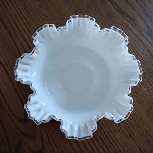 Fenton White Milk Glass Ruffled Edge Bowl
